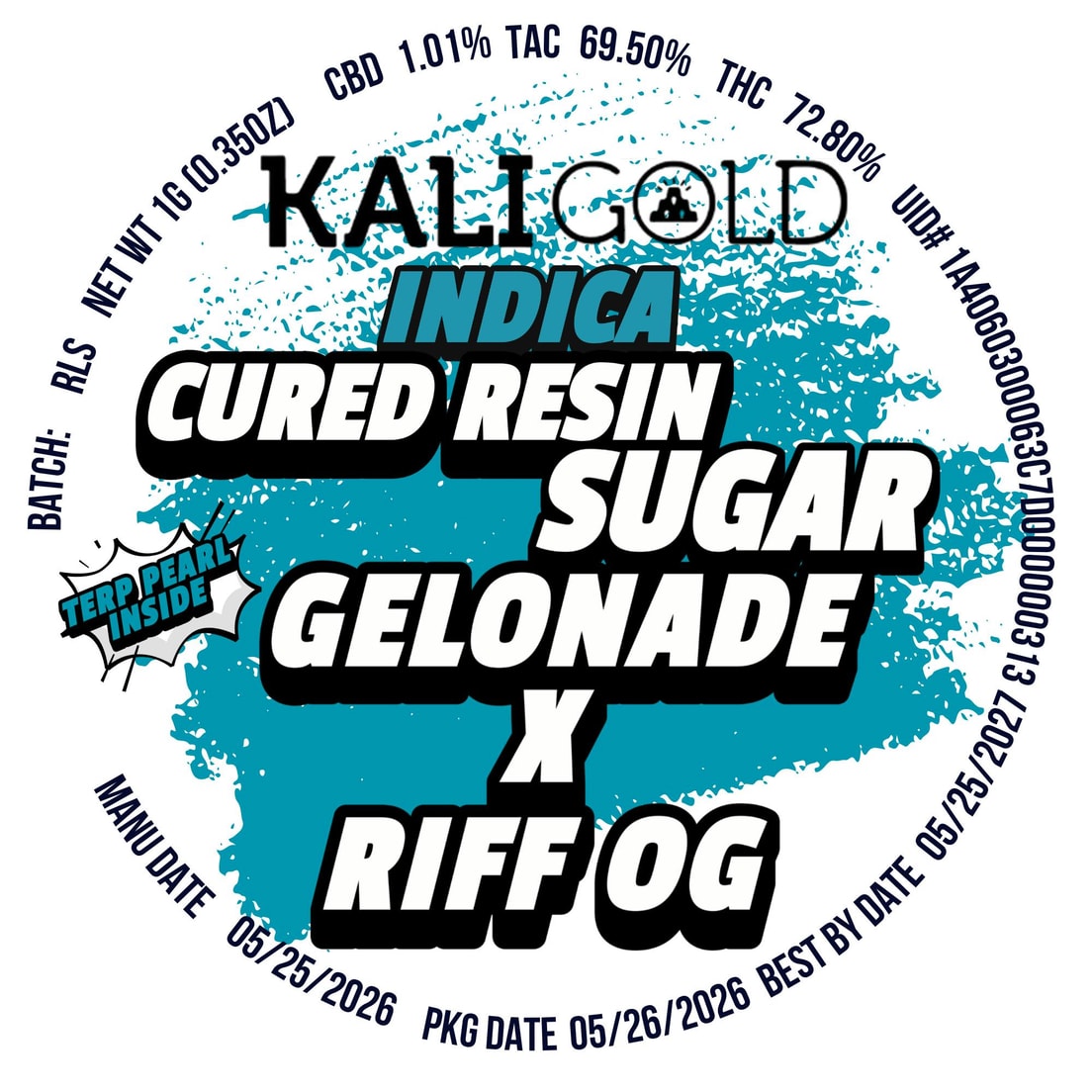 Kali Gold Gelonade x Riff OG 1g Cured Resin Sugar 69%