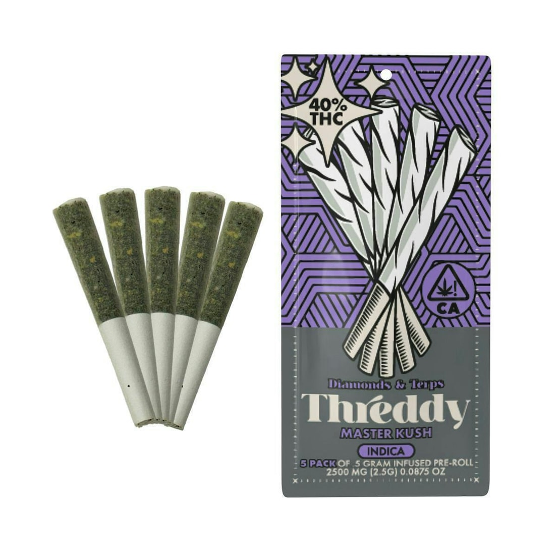 Threddy Master Kush .5g Infused Preroll 5pk 40%