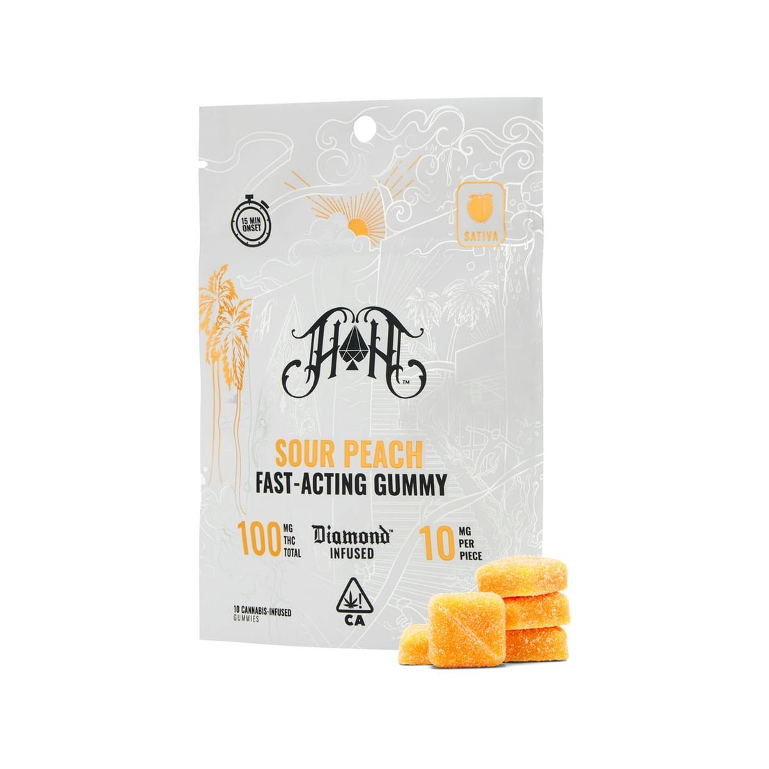 Heavy Hitters Sour Peach Diamond Infused Fast-Acting Gummies 100mg