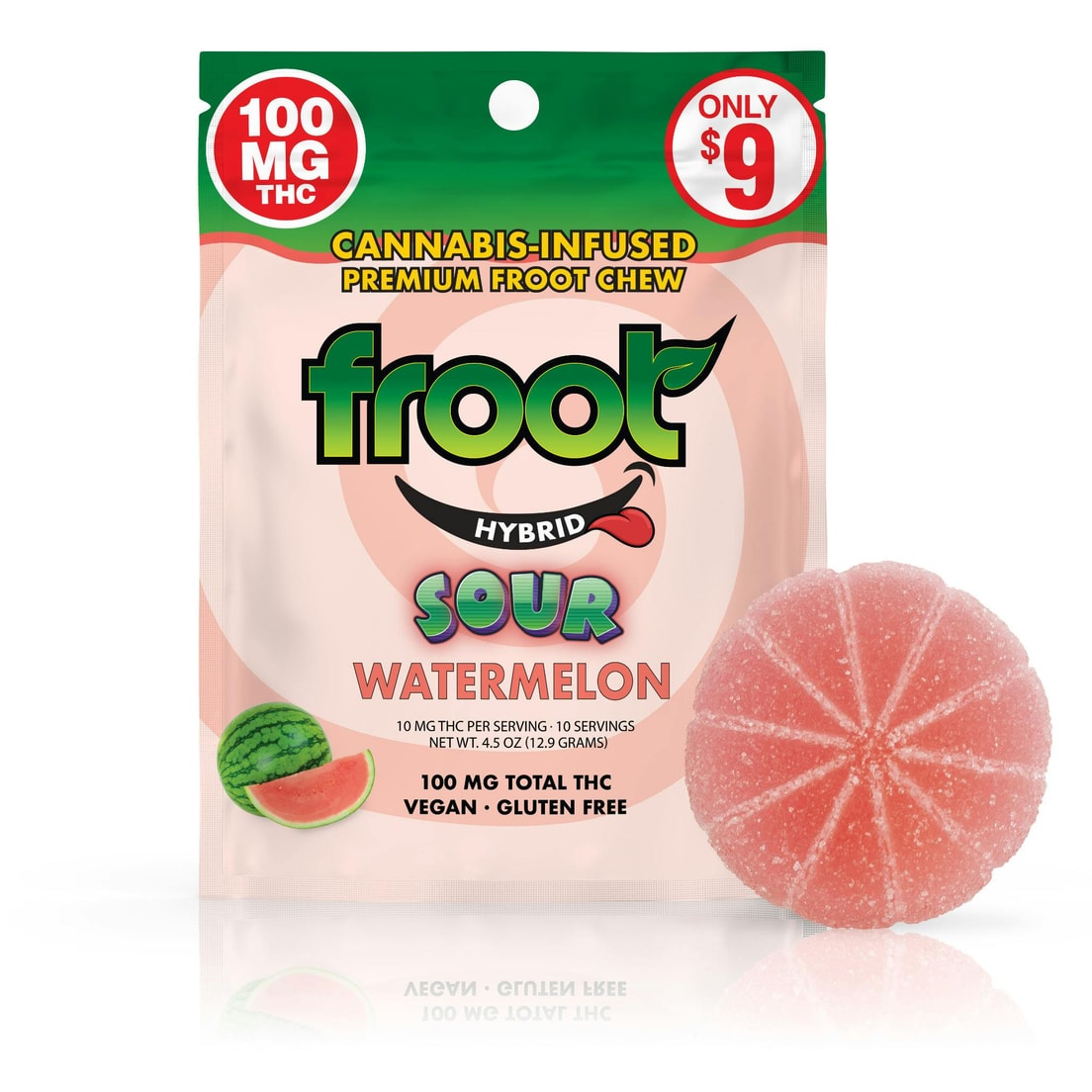 Froot Sour Watermelon Gummy 100mg THC Single Cut to Dose