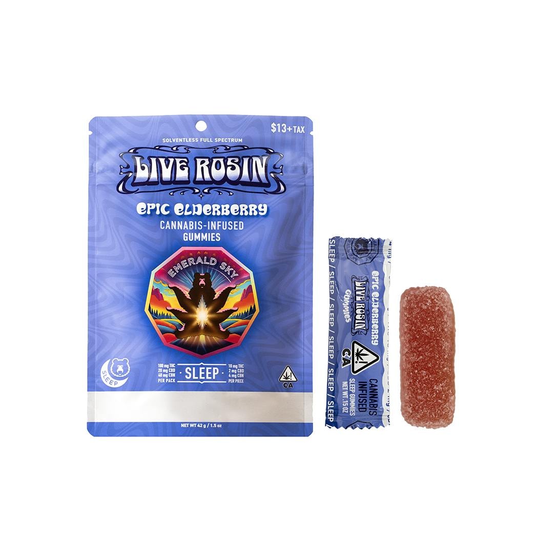 Emerald Sky Epic Elderberry Live Rosin Sleep Gummies 100mg THC 40mg CBN