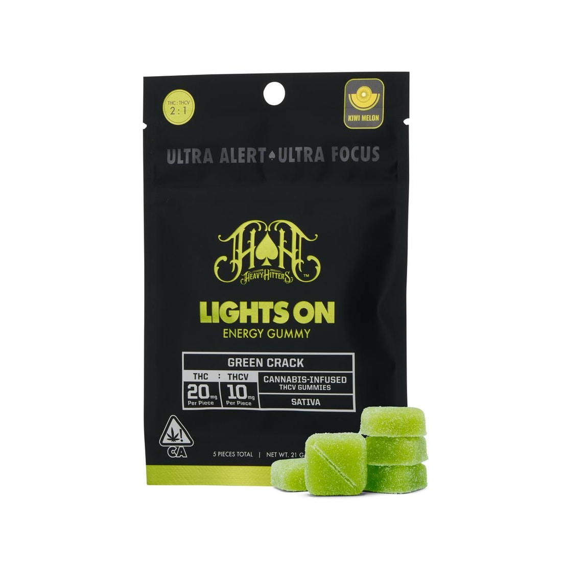 Heavy Hitters Green Crack Lights on Energy Gummies 2:1 THC:THCV 100mg:50mg