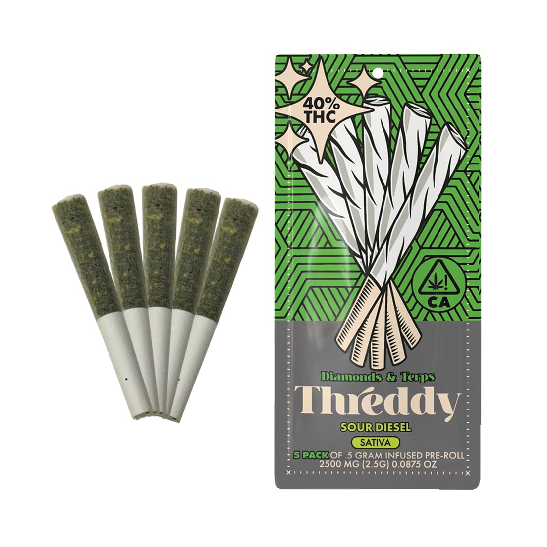 Threddy Sour Diesel .5g Infused Preroll 5pk 40%
