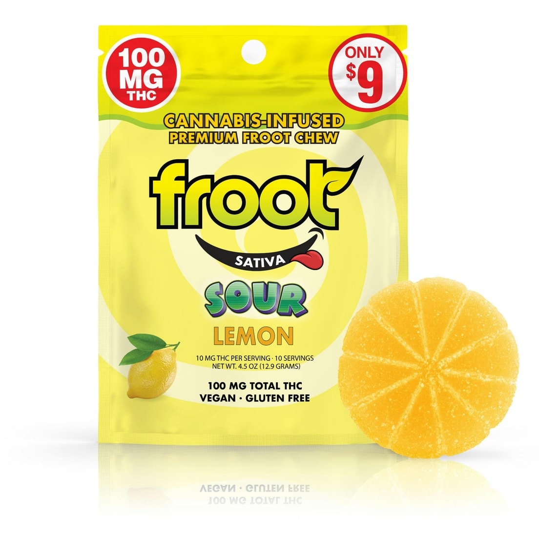 Froot Sour Lemon Gummy 100mg THC Single Cut to Dose