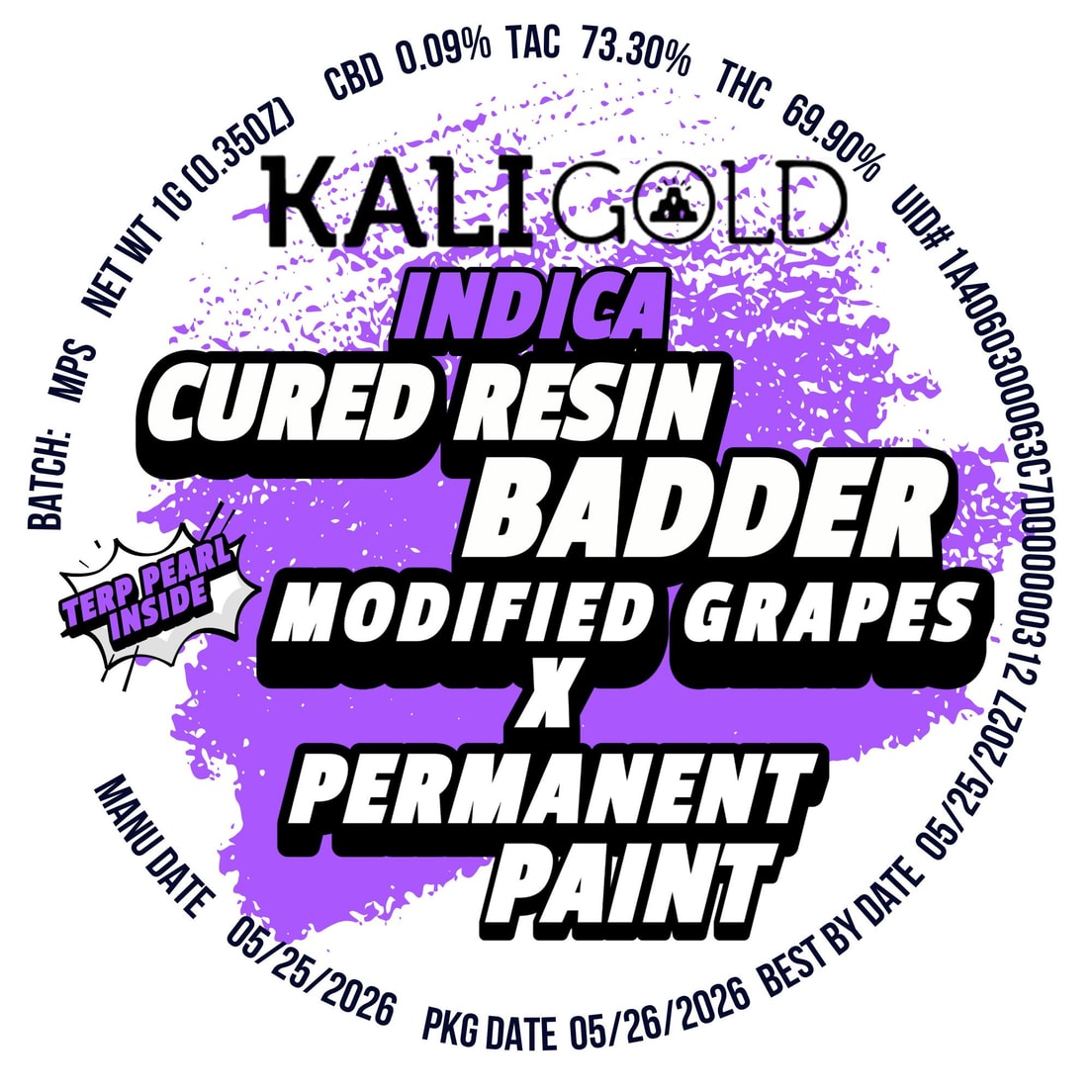 Kali Gold Modified Grapes x Permanent Paint 1g Cured Resin Badder 69%