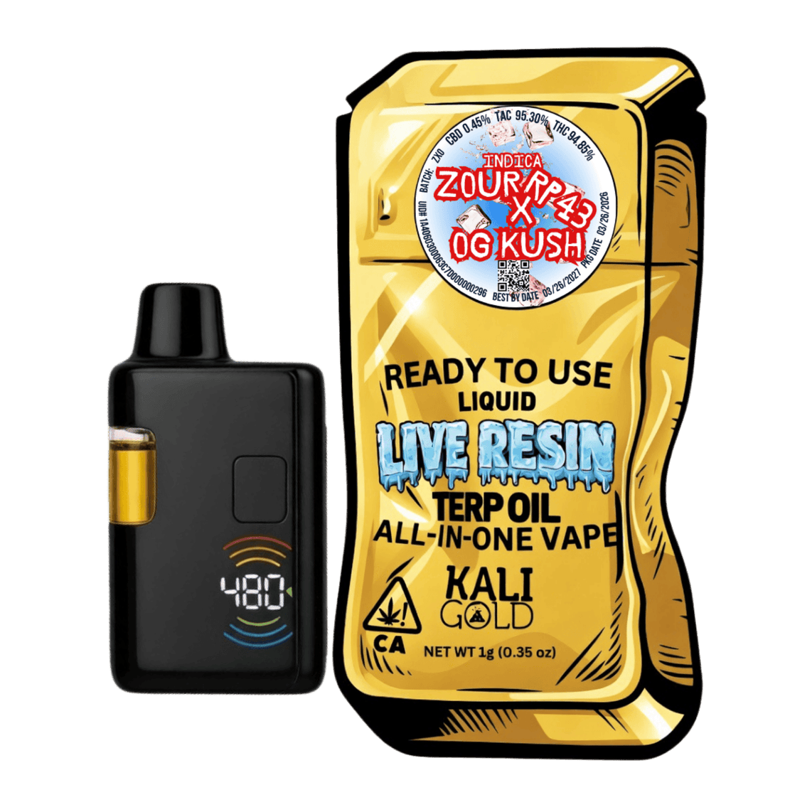 Kali Gold Zour RP43 x OG Kush 1g All in One Vape 75%