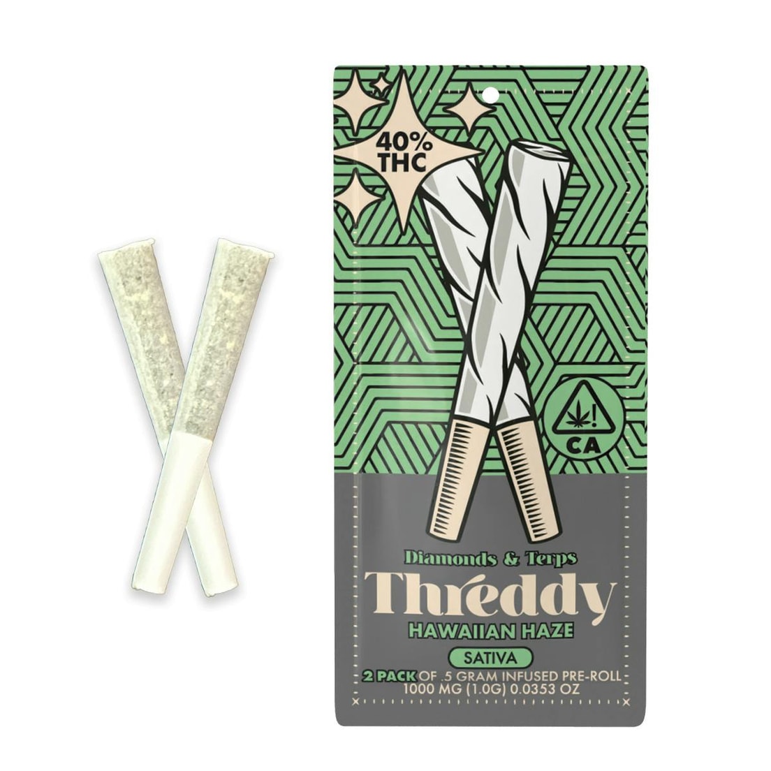 Threddy Hawaiian Haze .5g Infused Preroll 2pk 40%