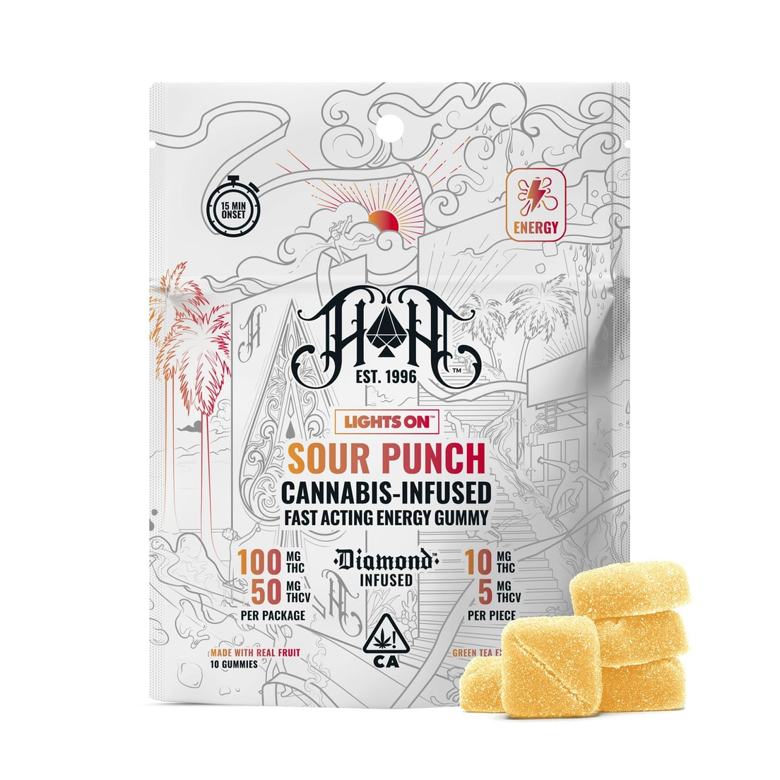 Heavy Hitters Sour Punch Lights On Diamond Infused Fast-Acting Gummies 100mg THC 50mg THCV