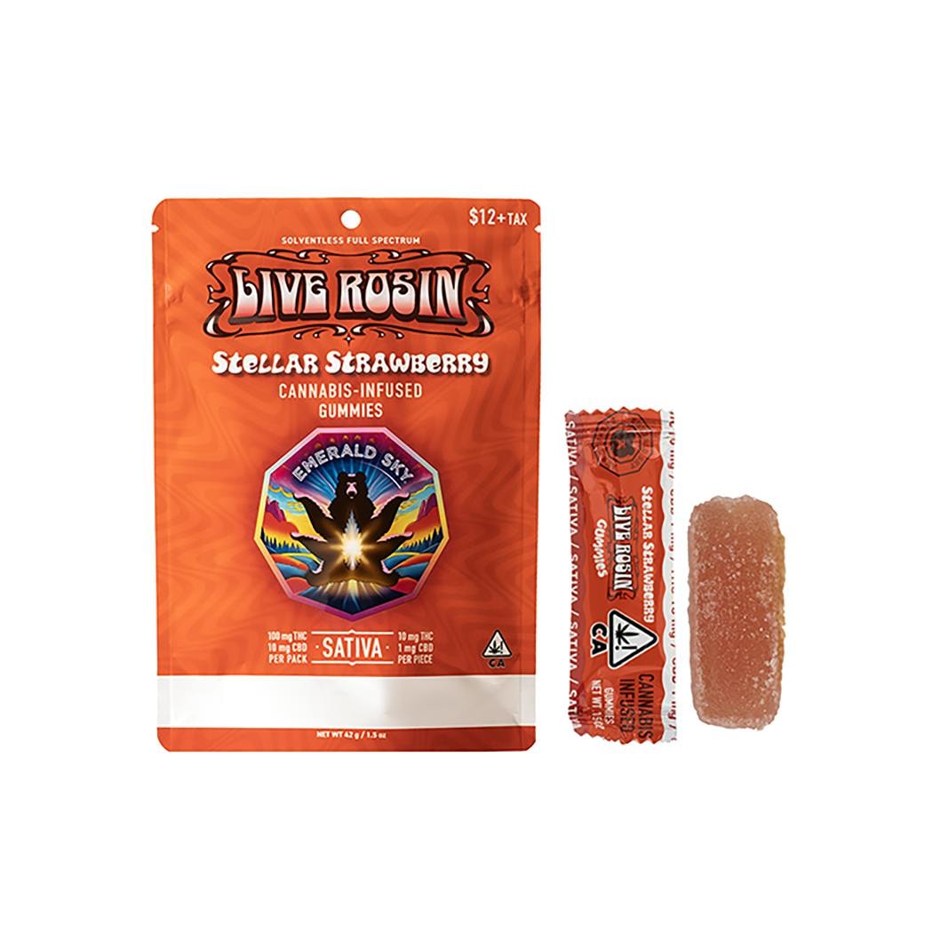 Emerald Sky Stellar Strawberry Live Rosin Gummies 100mg THC