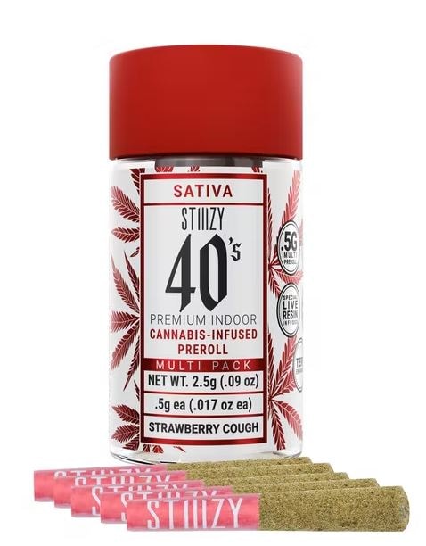 STIIIZY 40's Strawberry Cough 0.5g 5pk Infused Prerolls 42%